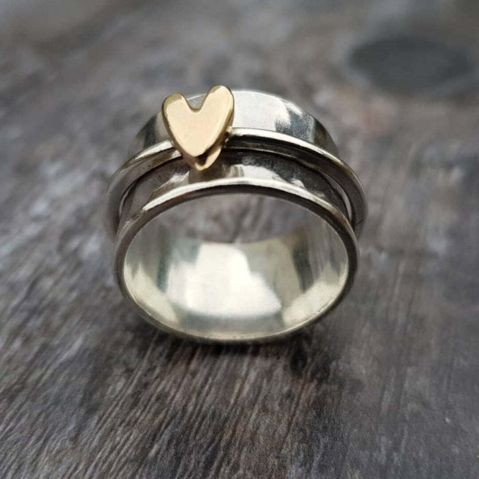Vintage Silver Ring with Gold Heart