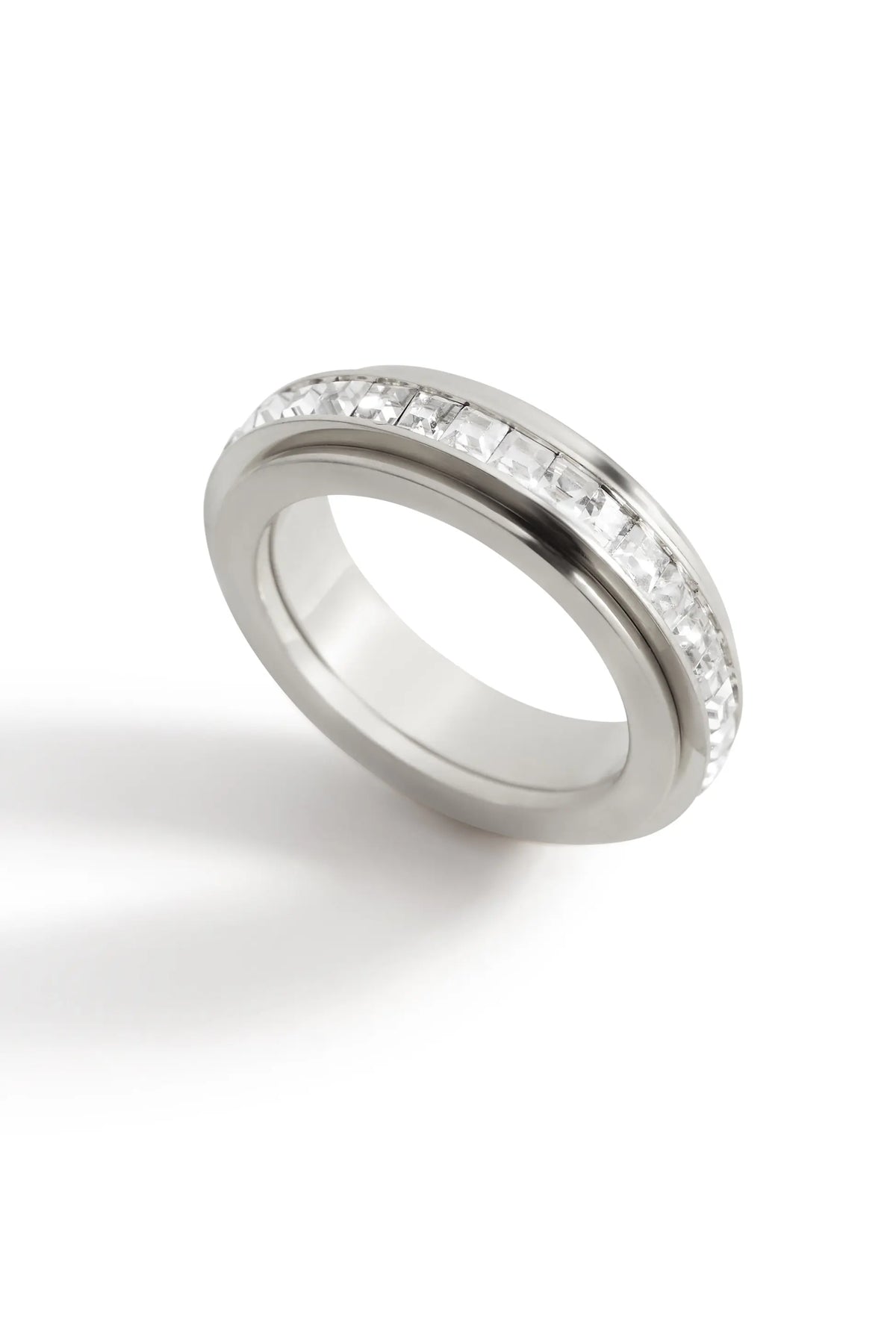 Silver Square Crystal Spinner Ring