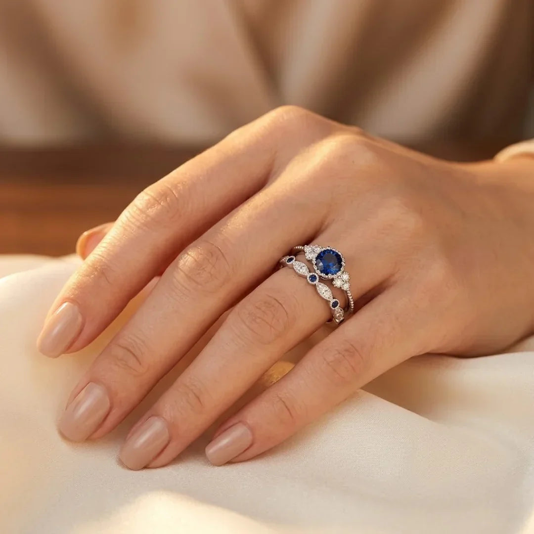 Sapphire Halo Ring – Silver