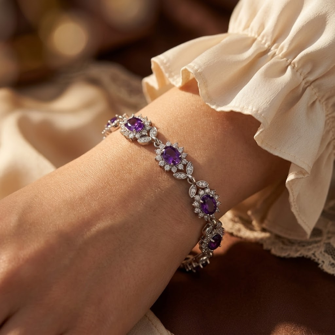 Floral Amethyst Bracelet – Silver