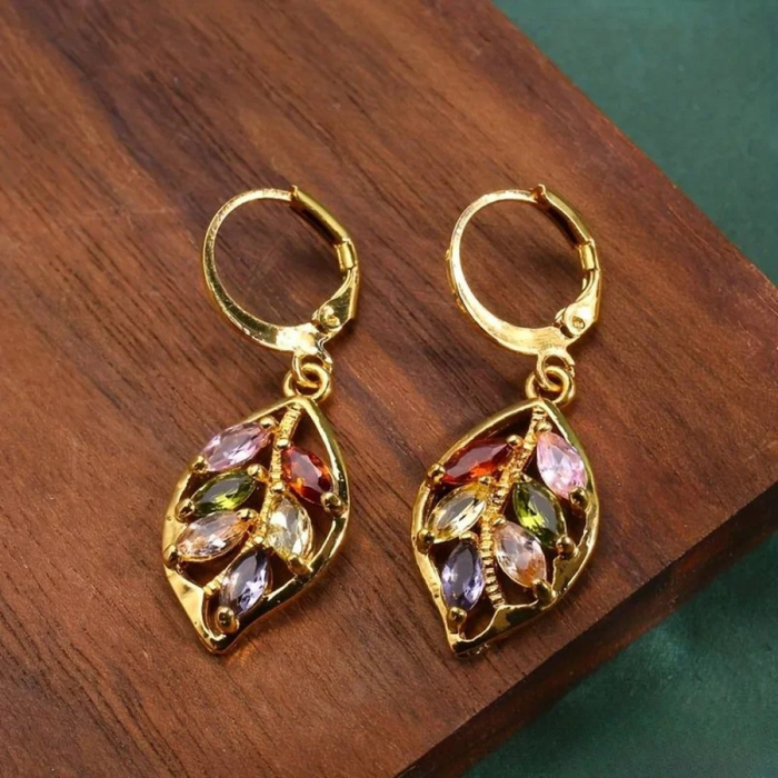 Vintage Colorful Gold Leaf Earrings