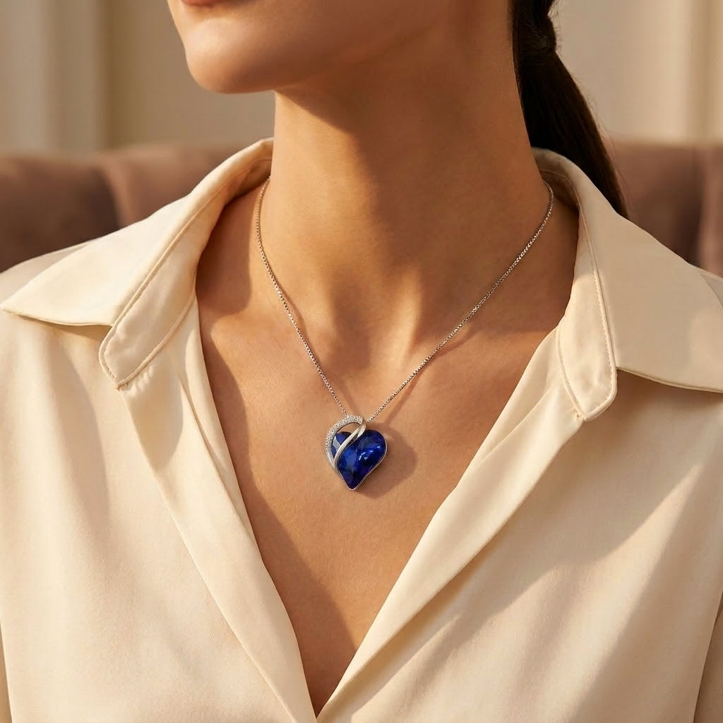Sapphire Heart Necklace – Silver