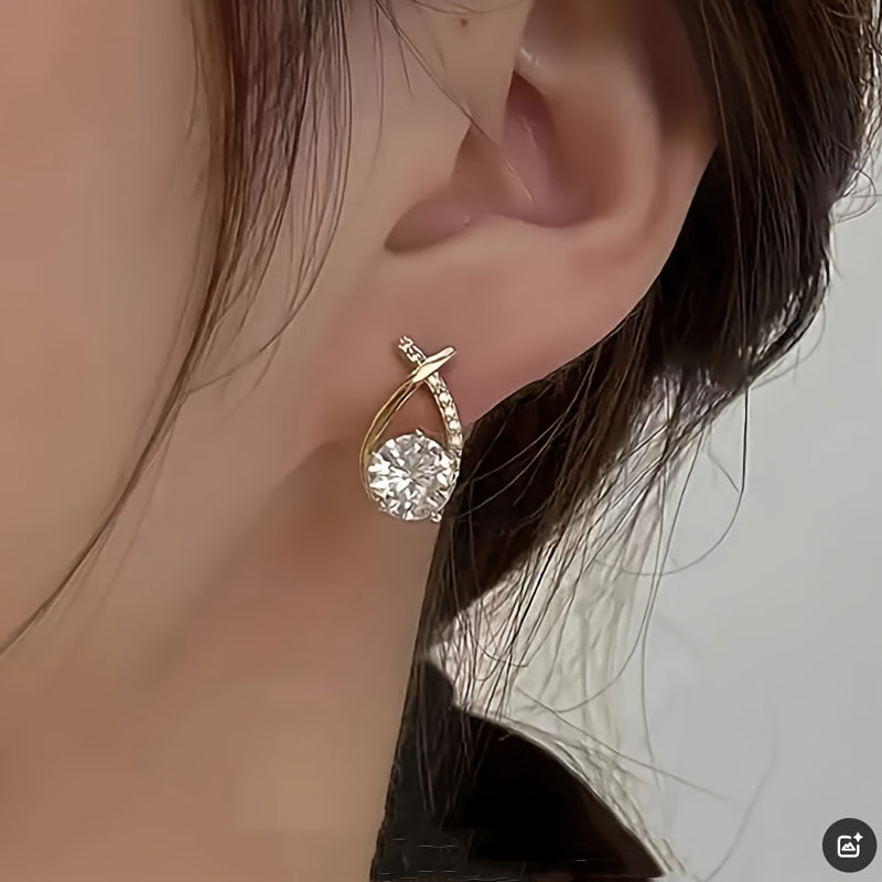 Gold Cross Stud Earrings with Zirconia