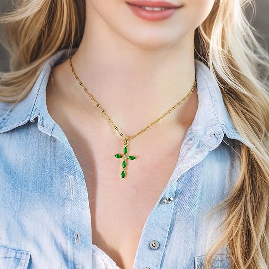 Emerald Cross Necklace