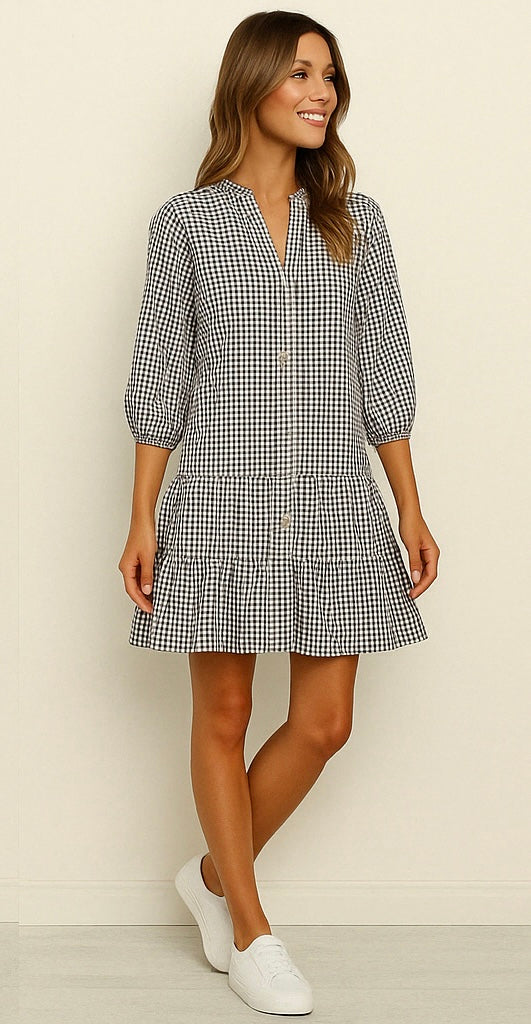 Rose – Gingham Button-Up Tiered Dress