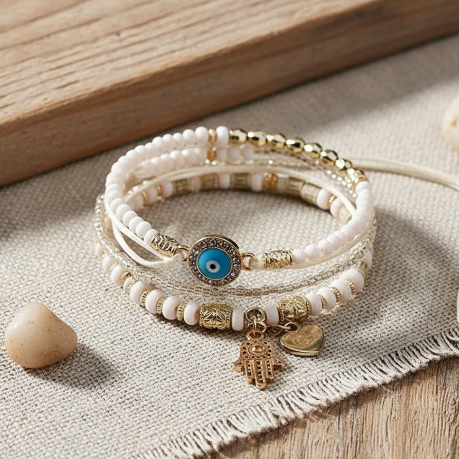 Elegant Gold Hamsa Bracelet Set