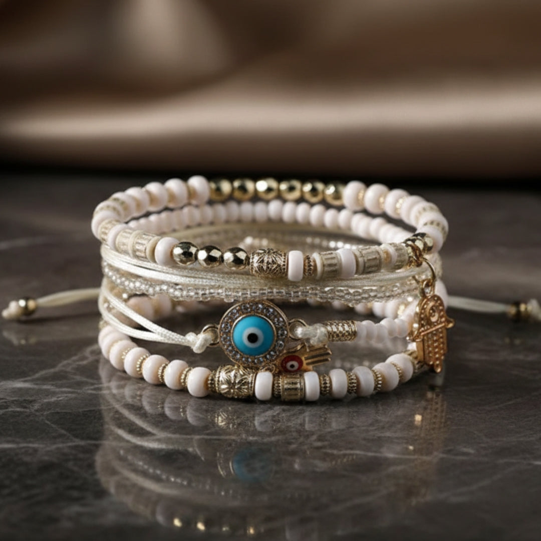 Elegant Gold Hamsa Bracelet Set