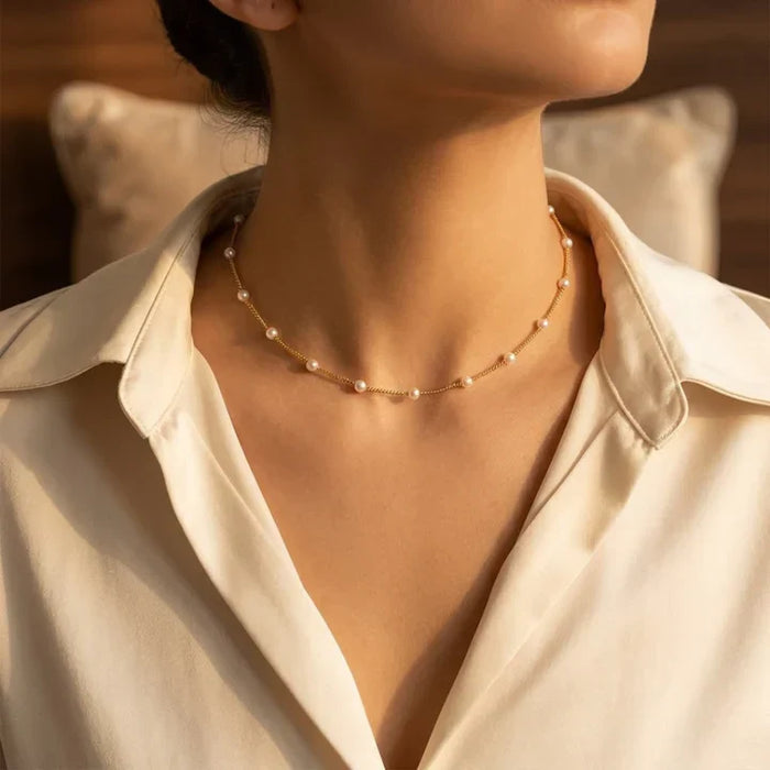 Spaced Pearl Chain Necklace – Gold