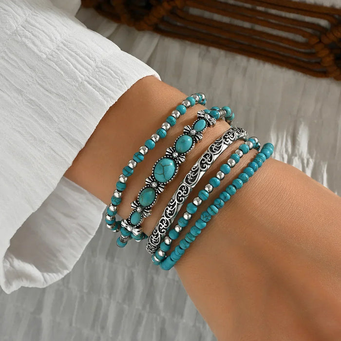Bohemian Bracelet Set with Turquoise Beads