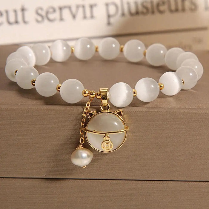 Beaded Bracelet with Lucky Cat Charm