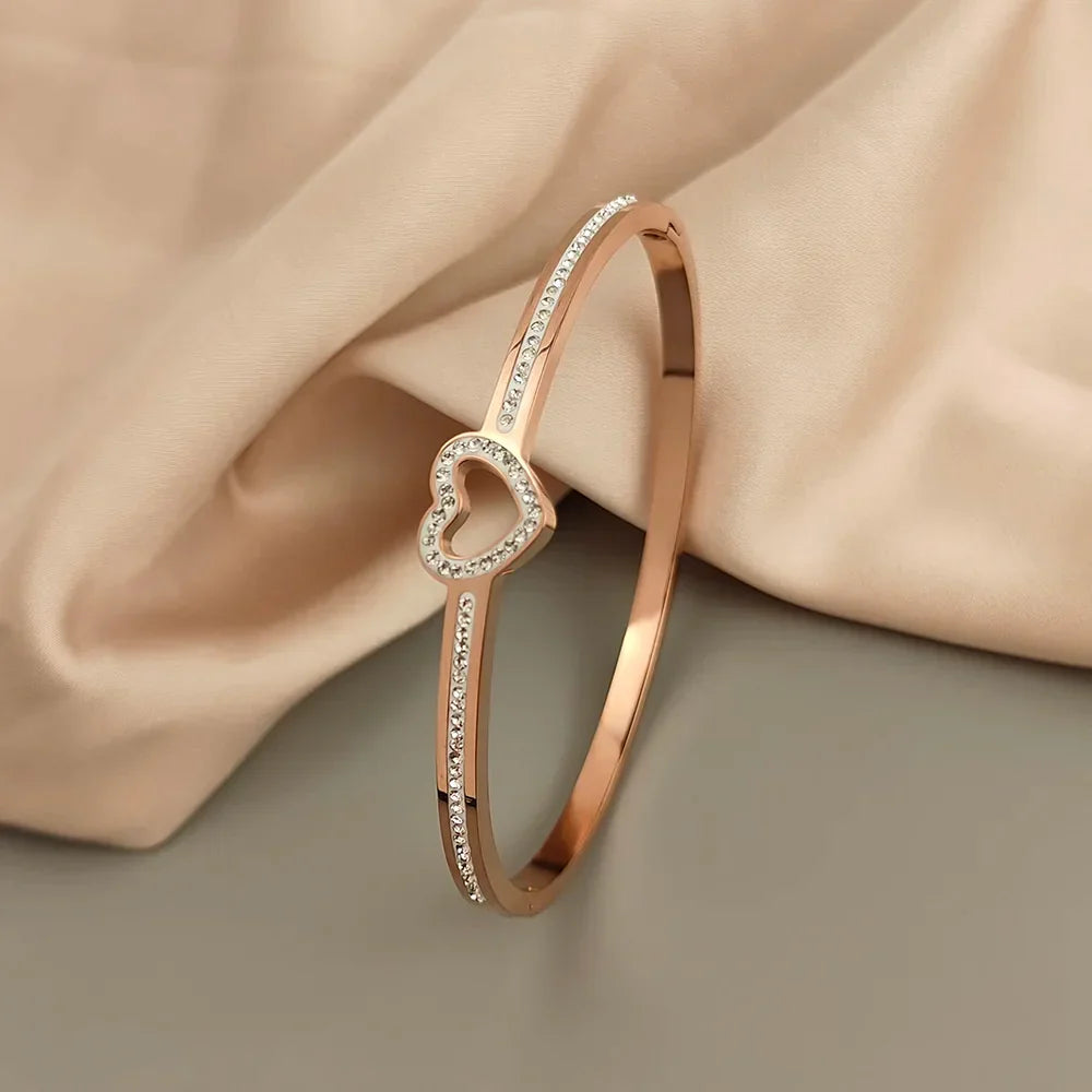 Chic Bangle Bracelets with Heart Charms