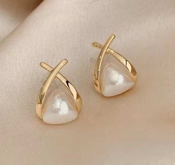 Vintage Dangle Earrings with Cross, Triangle and Pearl