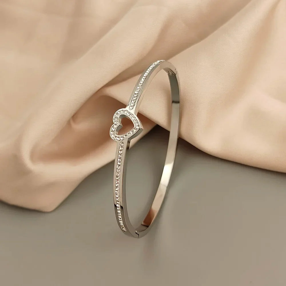 Chic Bangle Bracelets with Heart Charms