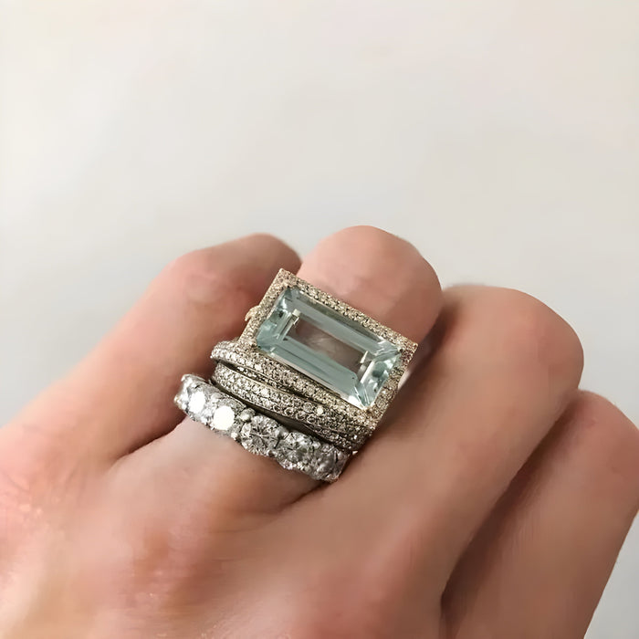 Vintage Silver Ring Set with Turquoise Glass